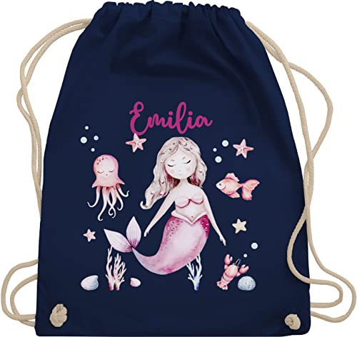 Turnbeutel Rucksack - Meerjungfrau Nymphe Nixe - Unisize - Navy Blau - sport tasche meerjungfrauen personalisierte taschen baumwolle turn beutel bag stoffbeutel stoff kinderturnbeutel sportbeutel