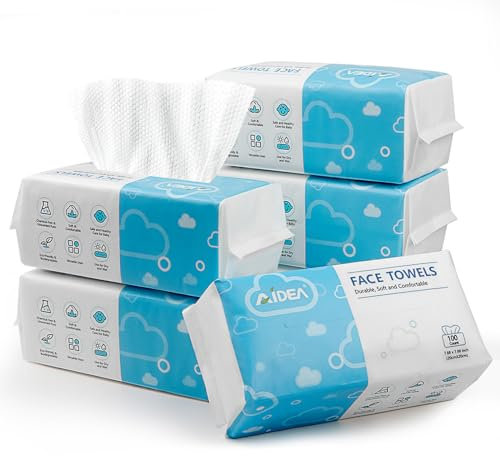 AIDEA Disposable Face Towels-600Ct, Dry Makeup Remover Wipes, Clean Facial Wipes for Sensitive Skin, Facial Cleansing Towels, Makeup Removing, Nursing, Travel, Surface Cleaning, Gifts