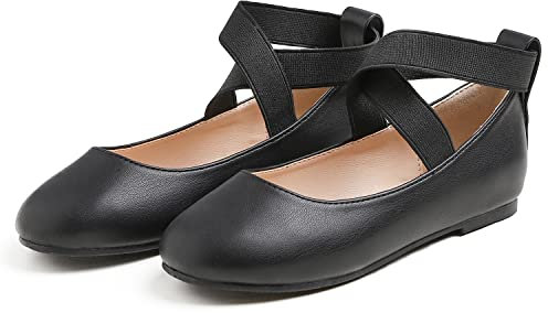 Feversole Girls Cute Dress,Ragazze Mary Jane Strap Scarpe Basse Ballerine da Principessa Scarpe da Scuola Piatte Nero 34 EU