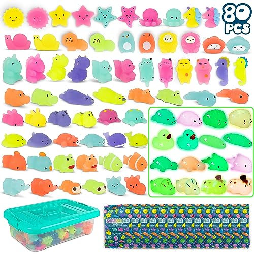 Mochi Squishy Set Mitgebsel Kindergeburtstag Gastgeschenke 80 Stück - BONNYCO | Kleine Geschenke für Kinder sie leuchten im Dunkeln, Mitbringsel Kindergeburtstag, Gastgeschenk Kindergeburtstag