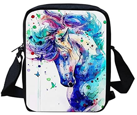 Binienty Kinder-Umhängetasche, kleine Umhängetasche, Handtasche, für Reisen, Schule, Wandern, Watercolor Horse-2, Einheitsgröße