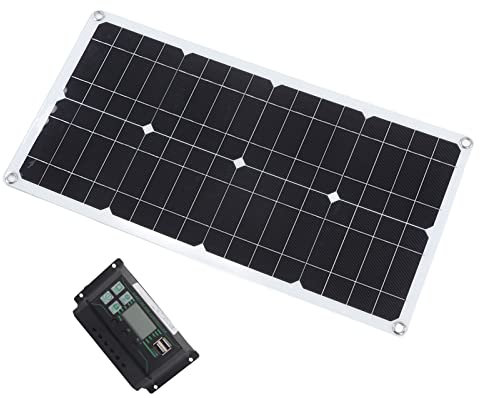 KOSDFOGE Kit Panneau Solaire 250w 10A, Contrôleur de Charge Monocristallin Double Ports USB, pour Rvs, Bateaux, Remorques, Campeurs, Pompes