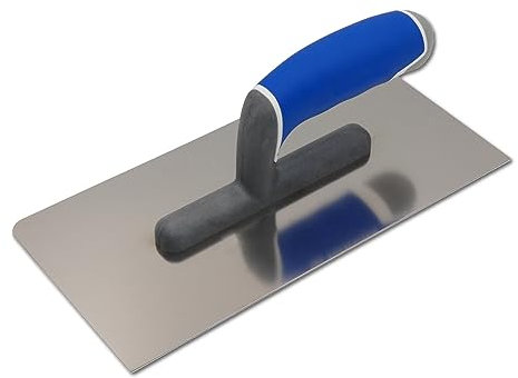 DEWEPRO Glättekelle 270 x 130 mm aus Edelstahl mit abgerundeten Ecken, Glattkelle mit 3-Komponenten-Griff, Traufel zum Aufziehen und Glätten von Putz, Gips und Beton