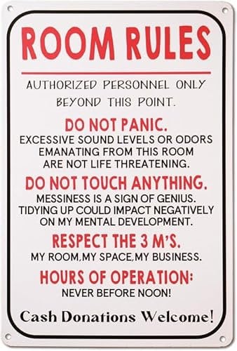 Room Rules Signs For Teen Girls Bedroom Decor Funny Metal Tin Sign Boy Room Door Decor Dorm Wall Accessories Gaming Room Cool Stuff Man Cave 8x12 Inch