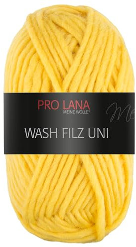 Frida's Wollhaus Pro Lana 50 g Wash Filz uni Filzwolle Stricken Häkeln Garn flauschig 26 Farben (124 | Gelb)