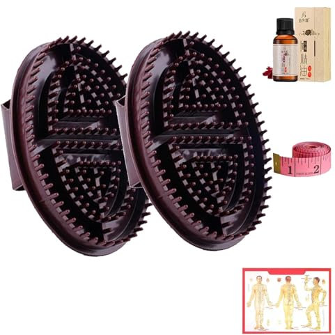 OXFUZZ Cepillo Meridian profesional para salón de belleza, cepillo meridiano para masaje, cepillo de masaje Meridian Peine Head, cepillo de masaje de mano Meridian (2 piezas marrón)