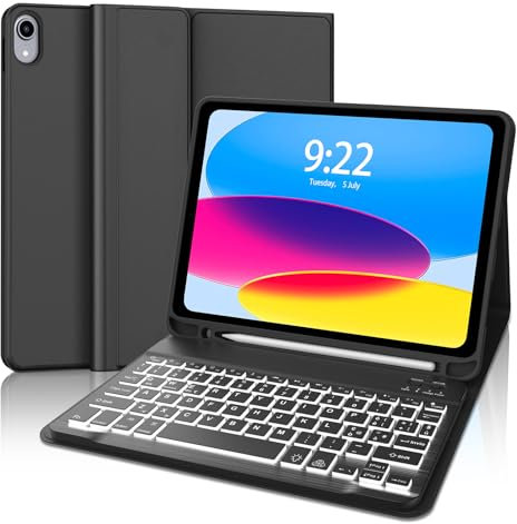 Custodia con Tastiera per iPad 10 Generazione 10.9 2022/11 Generazione 11 2025 A16, Italiano QWERTY Tastiera Retroilluminata Bluetooth Rimovibile Custodia con Supporto Pencil per iPad A16 11, Nero