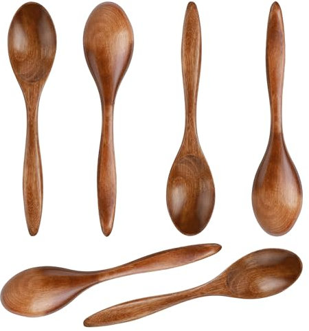 6stk Kleine Holzlöffel, 14,5cm Teelöffel aus Holz Handgefertigte Servierlöffel Mini-Esslöffel zum Kochen von Gewürzen Honiglöffeln für den Täglichen Gebrauch (Hellbraun)