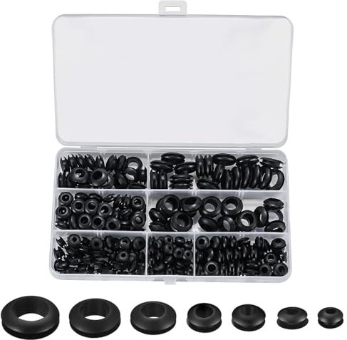 260 Pcs Rubber Grommets Assortment Kit, Rubber Grommet Electrical Conductor Gasket Ring Assortment Kit, Cable Holes Conductor Wiring Blanking Gasket Ring, for Protecting Wires, Plugs, Cables Holes