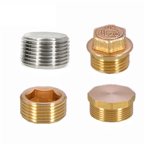 Kupfer 1/8 1/4 3/8 1/2 3/4 Außengewinde Messingrohr Sechskantkopf Endkappe Steckfitting Kupplung Stecker Adapter (Color : Brass Cap, Size : 5PCS_1L8 BSP)