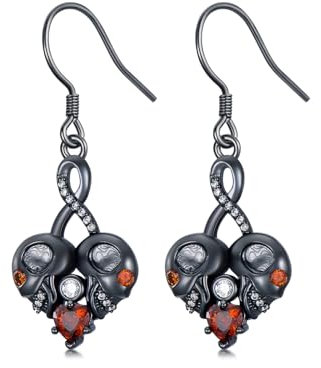 Flpruy Schwarz Totenkopf Ohrringe Damen 925 Sterlingsilber Hängeohrringe Gothic Ohrringe Vintage Schmuck Geschenke für Frauen