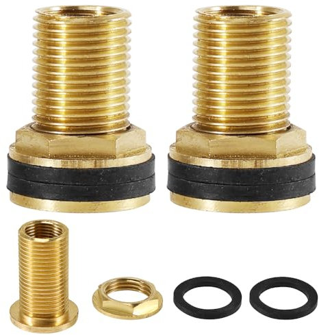 2 raccordi per serbatoio inclusi, raccordo AG 1/2 x IG 3/8, in ottone, passaggio per serbatoio dell'acqua piovana, raccordo per rubinetti, bidoni e serbatoi d'acqua