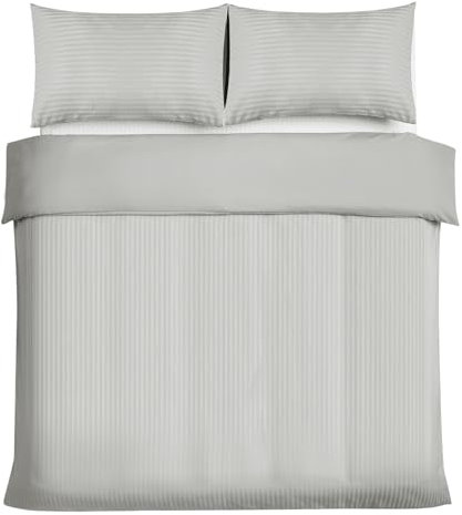 Good Nite Bettwäsche-Set für Einzelbett, Satin, gestreift, gebürstete Mikrofaser, 3-teilig, mit Kissenbezügen, ultraweich, mit Eckbändern (Hellgrau, Einzelbett)