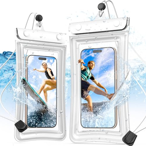 R-fun wasserdichte Handyhülle 2 Stück,7 Inch IPX8 wasserdichte Handyhülle,Wasserfeste Handytasche für iPhone 15/14/13/12/11 Pro Max/SE/Samsung Huawei Xiaomi,für Strandreisen,Weiß