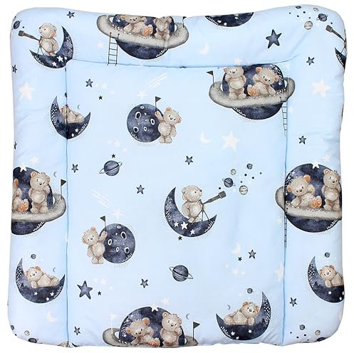 TupTam Baby Wickeltischauflage mit Baumwollbezug Gemustert, Farbe: Bären im Kosmos, Größe: 70 x 70 cm