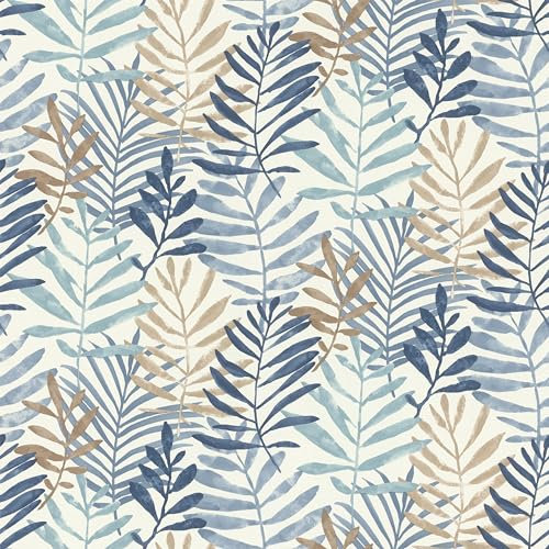 Rasch Symphony 865349 Papier peint intissé à feuilles allongées Bleu et marron 10,05 m x 0,53 m