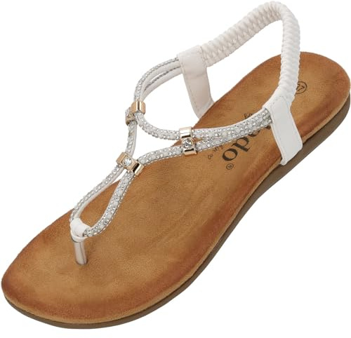 Palado Sandalen Damen Ugnu by Sila Sahin - bequeme Sandaletten für Frauen - elegante Sommerschuhe - modische Pantoletten mit elastischem Riemen Weiß UK6 - EU39