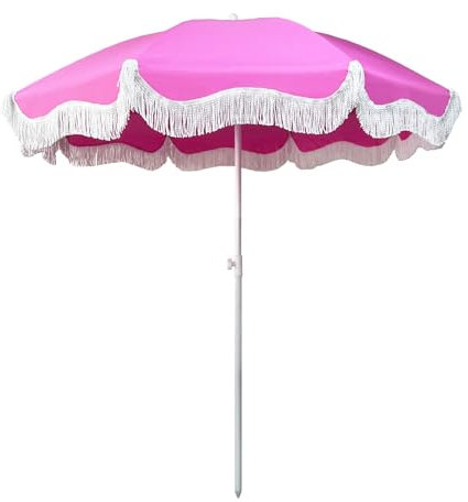 Zhixubah Sonnenschirm Balkon 200cm Rosa Strandschirm mit Fransen Tragbar Hawaiischirm Sonnenschutz UV Schutz 50+ Sonnenschirm Strand Höhenverstellbar 8 Rippen Gartenschirm mit Tragetasche(Color:Pink)