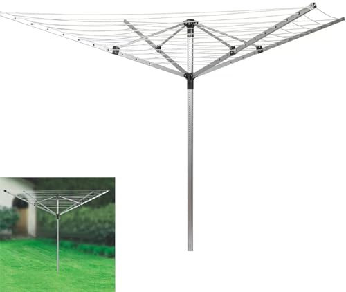 50m Rotary Clothes Airer Dryer Outdoor Laundry Washing Line Ground Plastic Socket & Protective Cover 4 Arm (50m Rotary Airer)