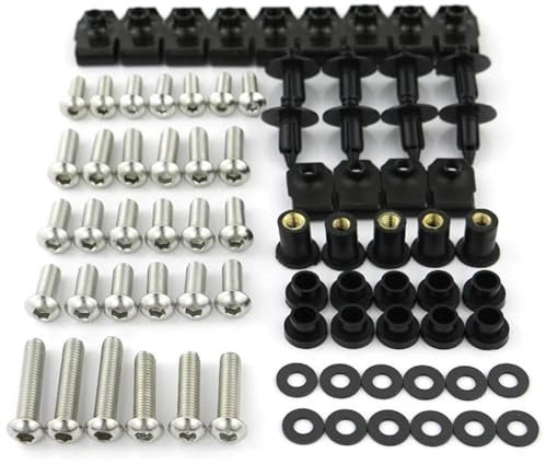HDSNWG Werkzeugkasten Vollständiges Verkleidungsschrauben-Set Passend Für YZFR1 YZF-R1 YZF R1 2004 2005 2006 Verkleidungsclips Muttern Karosserieschrauben Edelstahl(Silber)