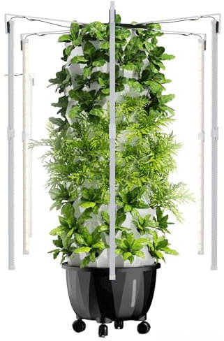 YZRDCXM Garden Hydroponic Growing System,48 Pots Smart Garden Planter Hydroponics Tower with LED Grow Light, Growing Kit with Hydrating Pump, Adapter, Net Pots, Timer, for Fruits and Vegetables