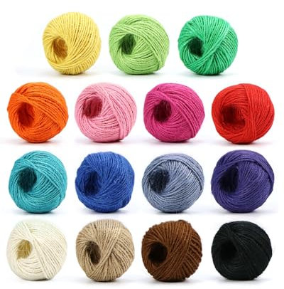 BS-VOG Ficelle de Jute 15 Rouleaux, Épaisseur 2mm 3-brins, 25m Ficelle Colorée pour Artisanat, Projets DIY, Fleuristerie, Jardinage, Emballage Cadeaux, Décoration Intérieure et Décorations Festives