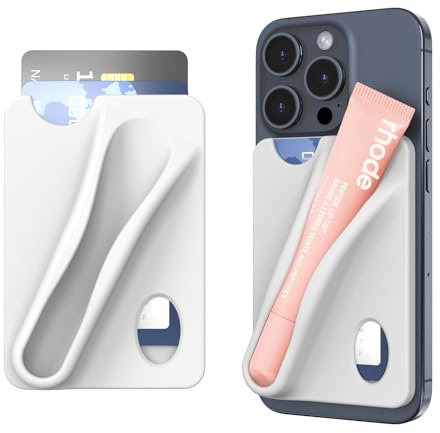 DOB SECHS Kartenhalter Hülle mit Lipgloss Halter, Selbstklebend - Aufklebbare Kartenhalter Hülle, 2-Karten-Halter kompatibel mit Smartphones, Grau