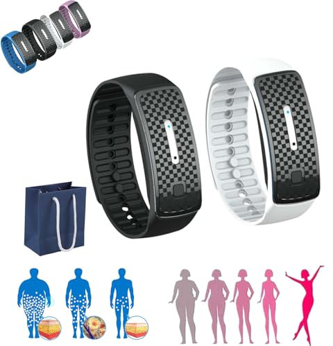 Ultraschall Armband Zum Abnehmen Damen,Ultraschall Armband,Josfit Ultraschallarmband,Ultraschall Armband Gewichtsverlust Damen,Ultraschall Körperform Armband,Fettverbrennung Armband (Schwarz+Weiß)