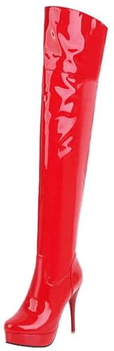 HSyc JRX Stivali sopra il ginocchio con tacco alto, Colore: rosso, 37 EU