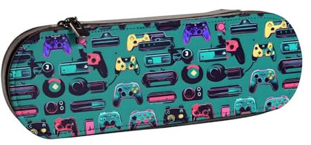WURTON Gaming Controller Patterns Print Stylish Leather Pencil Case - Compact and Versatile Pen Pouch pen case leather