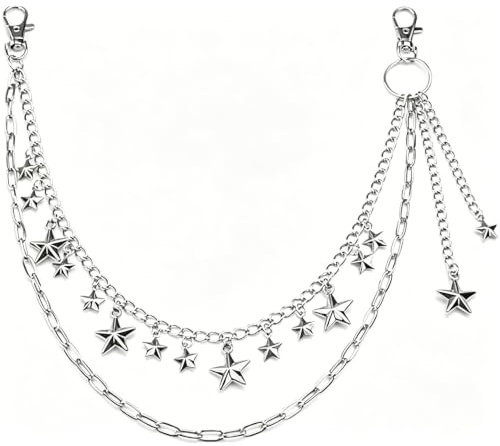 Star Vintage Hosen Jeans Kette Gürtel für Frauen Stern Gürtel Geschichtete Tasche Zubehör Hip Hop Pocket Punk Goth Geldbörse Taillenkette Körperzubehör für Frauen Mädchen, S, Metall