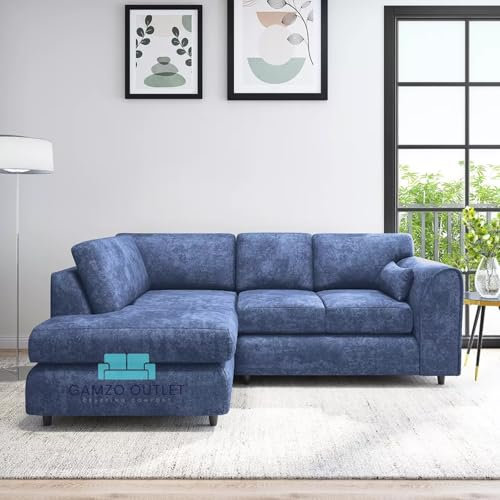 Sleek Exclusive Robust Left-Hand Corner Full Back Colourful Alaska Fabric Designer Sofa Comfy Home Décor Furniture for Moderate to Spacious Contemporary Living Room (Colour- Midnight Blue)