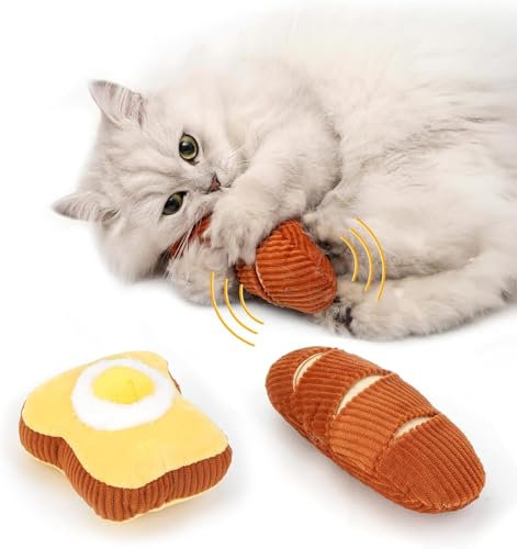 ROLUFY Spielzeug mit Katzenminze, 2 Stück Baguette Simulation Waschbares Katzen Spielzeug, Plüsch Katzenspielzeug mit Glocke im Inneren, Plüsch-Cartoon-Kätzchen, Zahnen