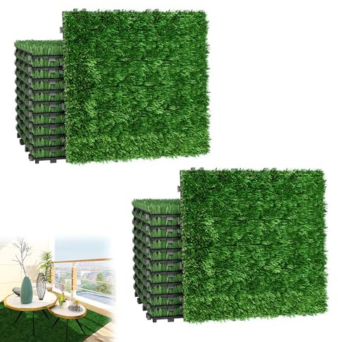YRHome Lot de 22 dalles de gazon artificiel d'extérieur - 30 x 30 cm - Revêtement de sol - Tapis de gazon artificiel - Tapis d'herbe - Tapis d'herbe - Pelouse synthétique - Pour l'extérieur - Pour