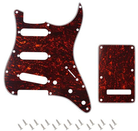 Banworks 4 Ply Strat SSS Pickguard 11-Hole Pickguard Scratch Plate with Backplate 6-Hole Trem Tremolo Cover Set for USA/Mexican Modern Style Standard Stratocaster ST JT/HB-08 Red Tortoiseshell