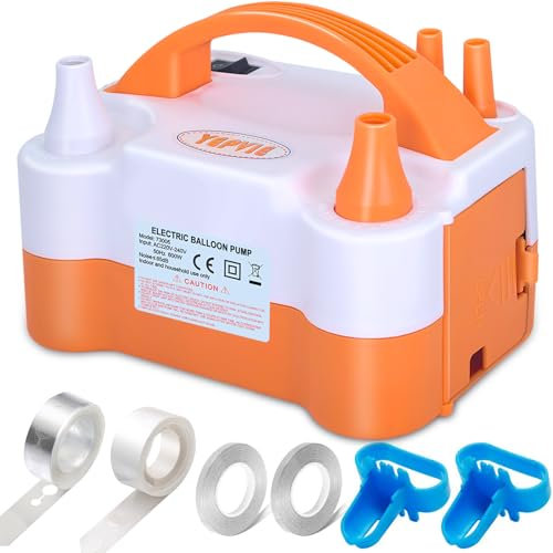YEPVIE Electric Balloon Pump UK, Portable 2 Modes Balloon Inflator with 6 Tying Tools, Electric Air Pump for Balloons, Electric Balloon Blower Machine for Birthday and Wedding Decoration (Orange)