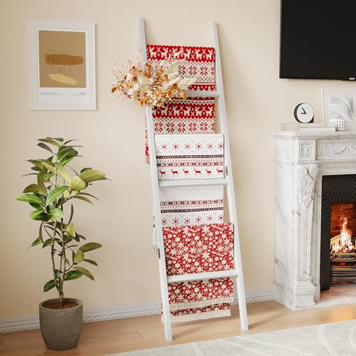 Bamboo Towel Rack 6-Tier Blanket Ladder for Living Room, Bedroom, Bathroom Space-Saving Decorative Ladder for Quilts, Towels and More