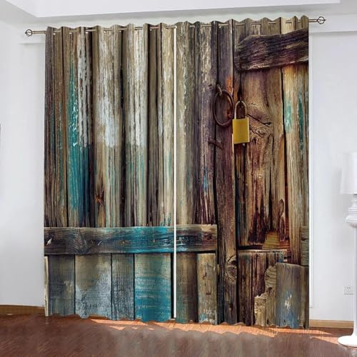 HNYDM Vintage-Vorhänge mit Bauernhof-Holztür, rustikale Fensterrollos, Verdunkelungsvorhänge für Wohnzimmer, Küchentür, Balkon, Zimmer, Schlafzimmer, Heimdekoration BxH/2x200x245cm vorhänge