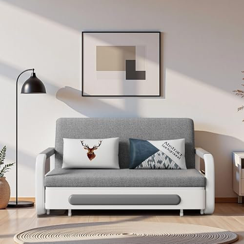 Convertible Sofa Bed with Storage – Sleeper Sofa for Small Spaces & Living Rooms, Dark Grey & White (128cm)