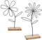 Aufsteller Blume Frühling Sommer Deko - 2er Deko-Baum Aufsteller Metall Holz Schwarz Deko Wohnzimmer Modern mit Bambus-Sockel für Frühlingsdekoration Innen Esstisch Tischdeko Hinstellendeko Fensterban
