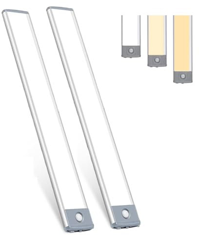 Deedlite Kleverlicht-Magnetische Bewegungssensor Lampe, 2 Stück USB-Aufladbare Led-Schrankleuchten mit Bewegungsmelder, Slim Design Dimmbare Unterbauleuchten für Küche, Kleiderschrank, Treppe