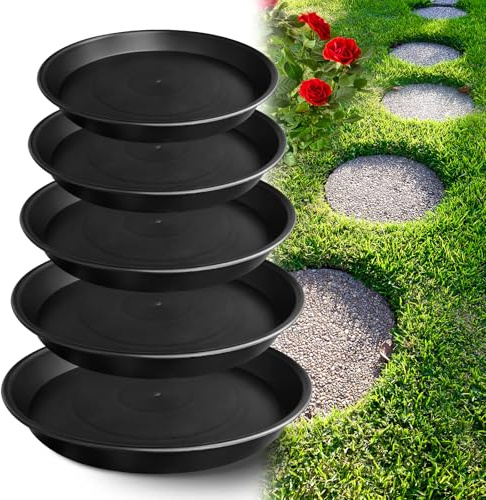 U0U Moule rond de 5 tailles pour pierre de pas 22,1 cm, 23,5 cm, 25,4 cm, 29 cm, 32 cm pour béton, moules en plastique noir pour coulée de jardin, allée, trottoir préfabriqué et allée (noir)