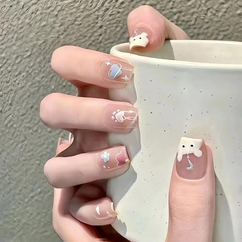 30PCS Cute Cartoon Animal Press On Nails for Girls & Women – Heart Style Acrylic Fake Nails with Glue, Full Cover, Multiple Sizes, Comfortable Fit, Easy to Apply