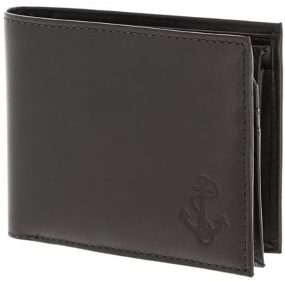 Oxmox Leder Geldbörse Leather RFID Protect Querscheinbörse Freedom Anchor Embossed Brown Dunkelbraun