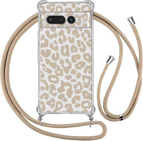 Ciciber Ttusy Handykette Hülle für Google Pixel 7 Pro mit Band, Durchsichtig Leopard Muster Case Weiches Stoßfest Schutzhülle mit Kordel zum Umhängen Necklace HandyHülle für Google Pixel 7 Pro, 06