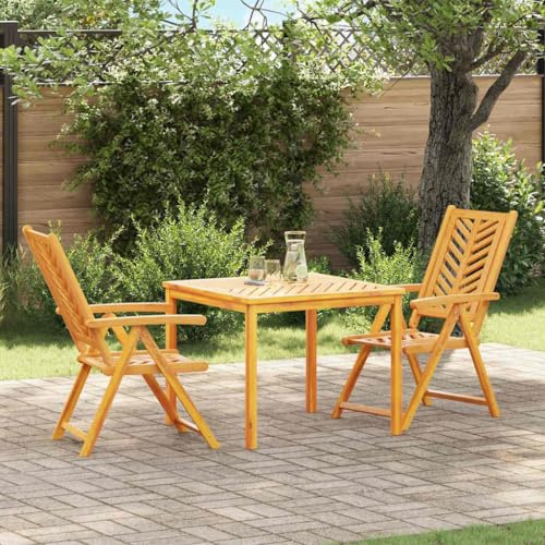 Mandloder Garten Essgruppe 3-teilig, Braun Massivholz Akazie, geölt, wetterfest, für Terrasse, Balkon, Outdoor Möbel Set