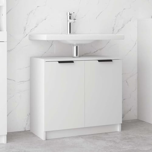 Hoopleep Armoire de salle de bain, blanche, 64,5 x 33,5 x 59 cm, en matériau dérivé du bois, moderne, avec 2 portes, résistante à l'humidité, pour lavabo, meubles