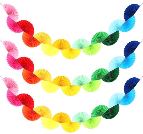 sourcing map Paper Fan Garland, 5.25ft Paper Garland, Colorful, 3 Pcs | Hanging Decorations Set Party Hanging Decorations Fans for Birthday Parties Holiday Ornaments Family Gatherings Weddings