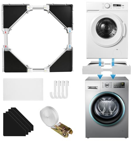 Cadre de connexion universel pour machine à laver et sèche-linge, kit de cadre d'encastrement intermédiaire pour machine à laver et sèche-linge de 45 à 70 cm, kit empilable avec corde à cliquet, kit
