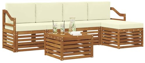 vidaXL Sofagarnituren 6 pcs Natur und Creme Massivholz Akazie, Moderner Garten-Sofa, haltbare Terrasse Sitzgelegenheiten, bequemes Lounge-Möbel für draußen